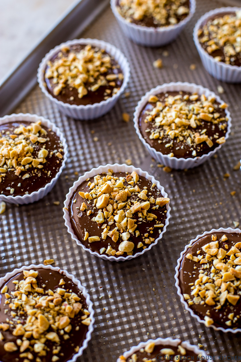 A tray of homemade Snickers cups