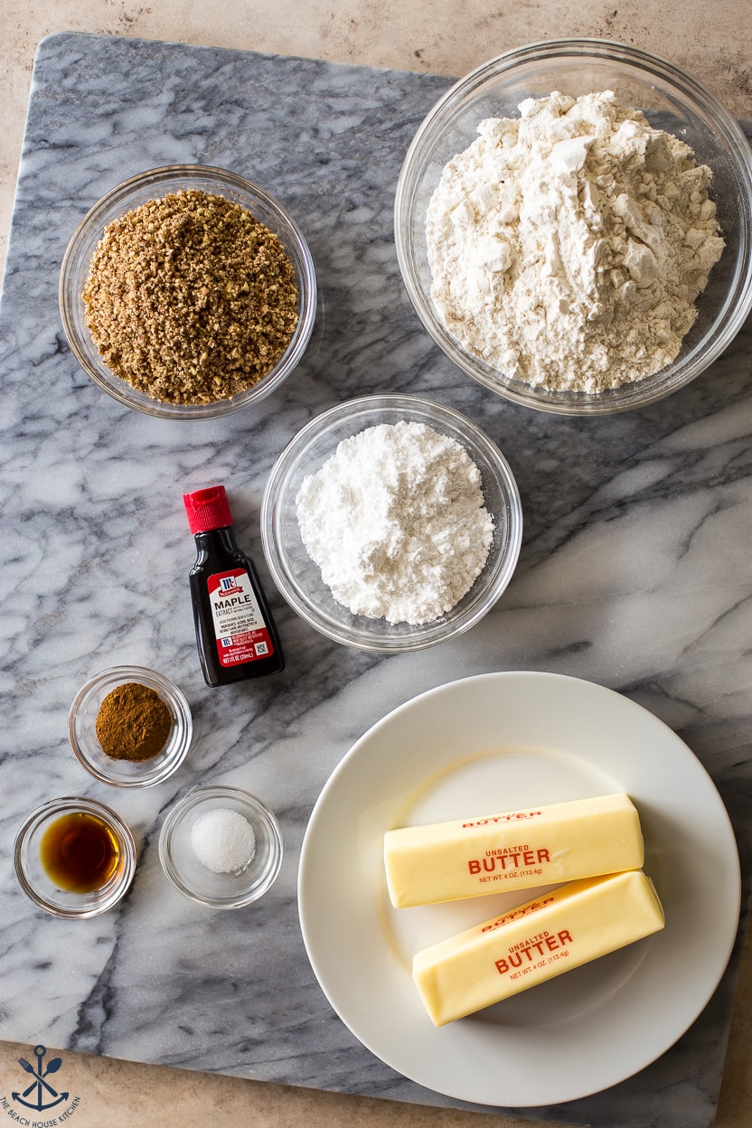 Overhead photo of ingredients for snowball cookies