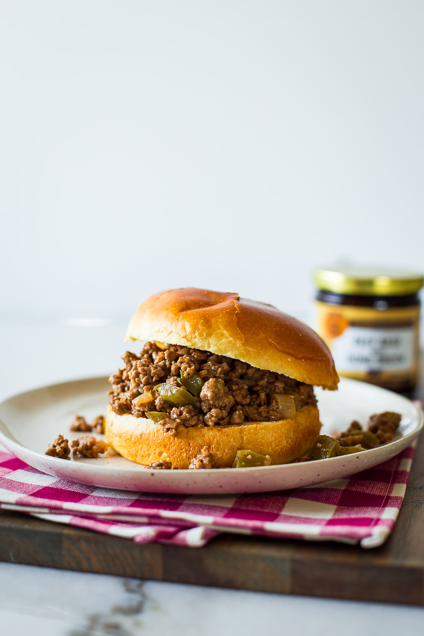 A Philly Cheesesteak Sloppy Joe on a plate