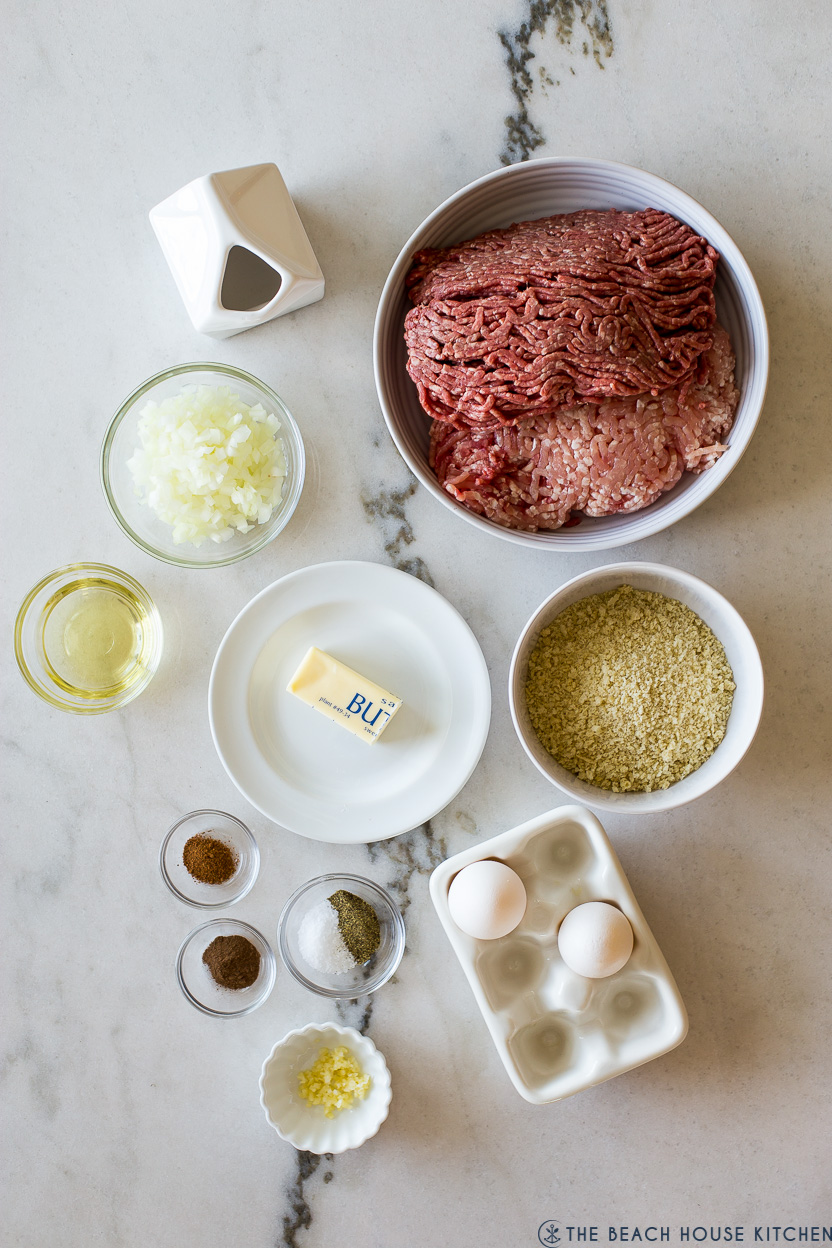 Overhead photo of ingredients for Swedish Meatballs