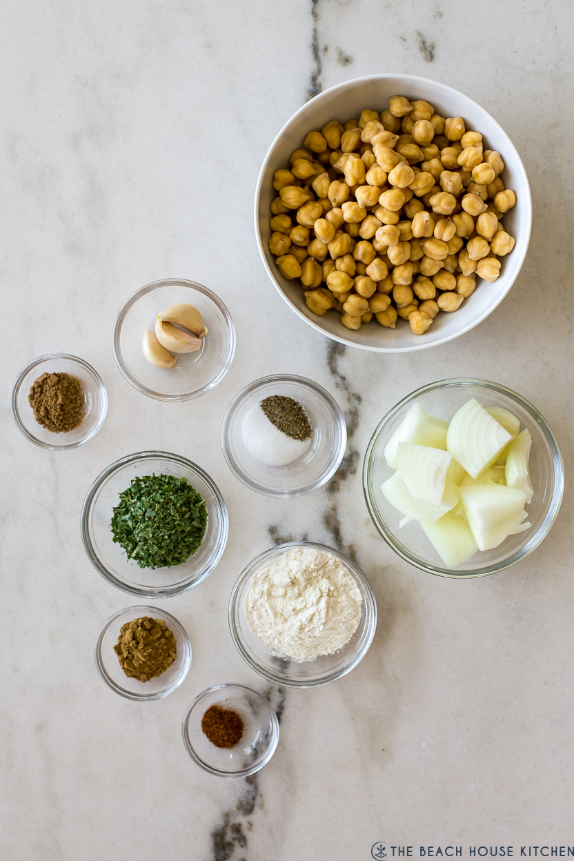 Overhead photo of ingredients for falafel