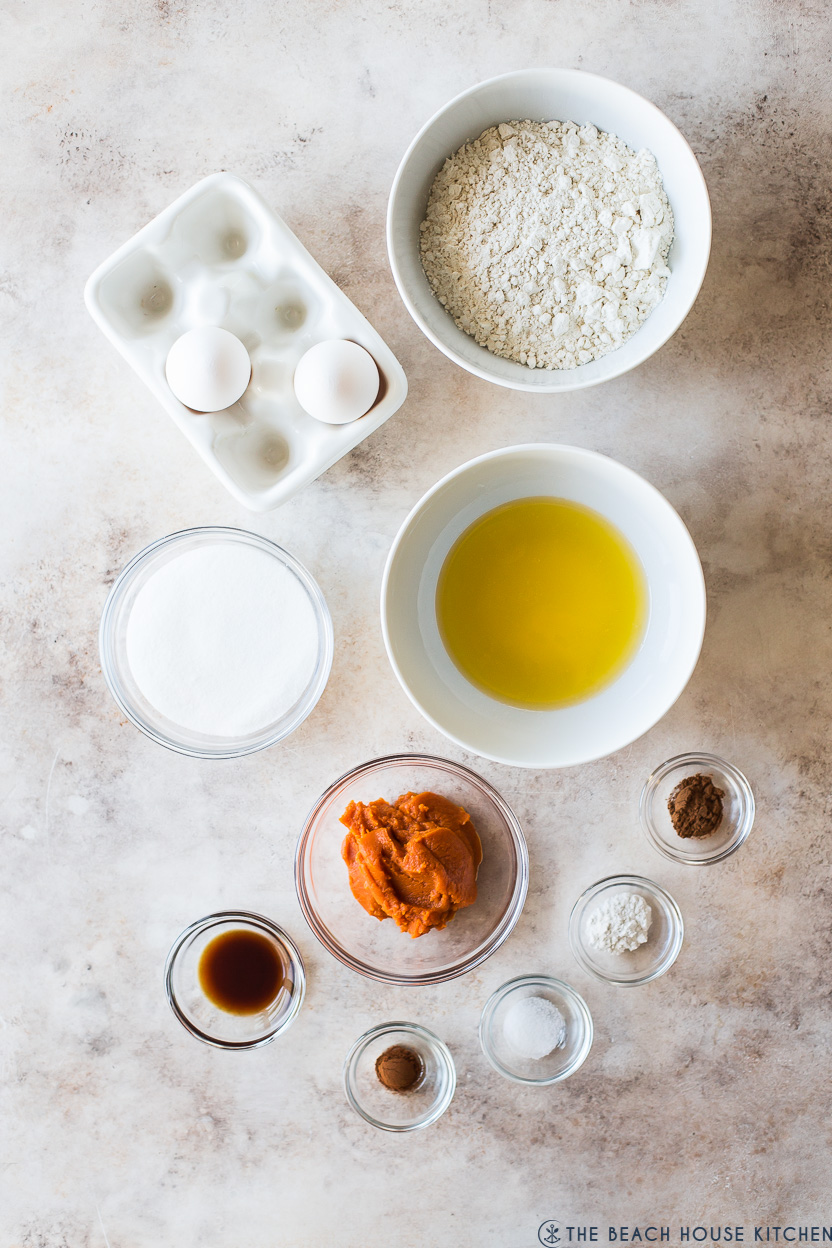 Overhead photo of ingredients for pumpkin madeleines