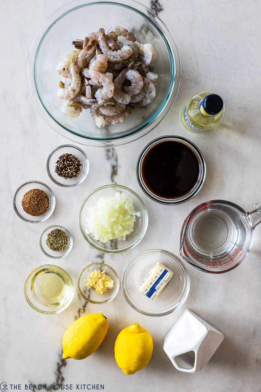 Overhead photo of ingredients for New Orleans-Style BBQ Shrimp