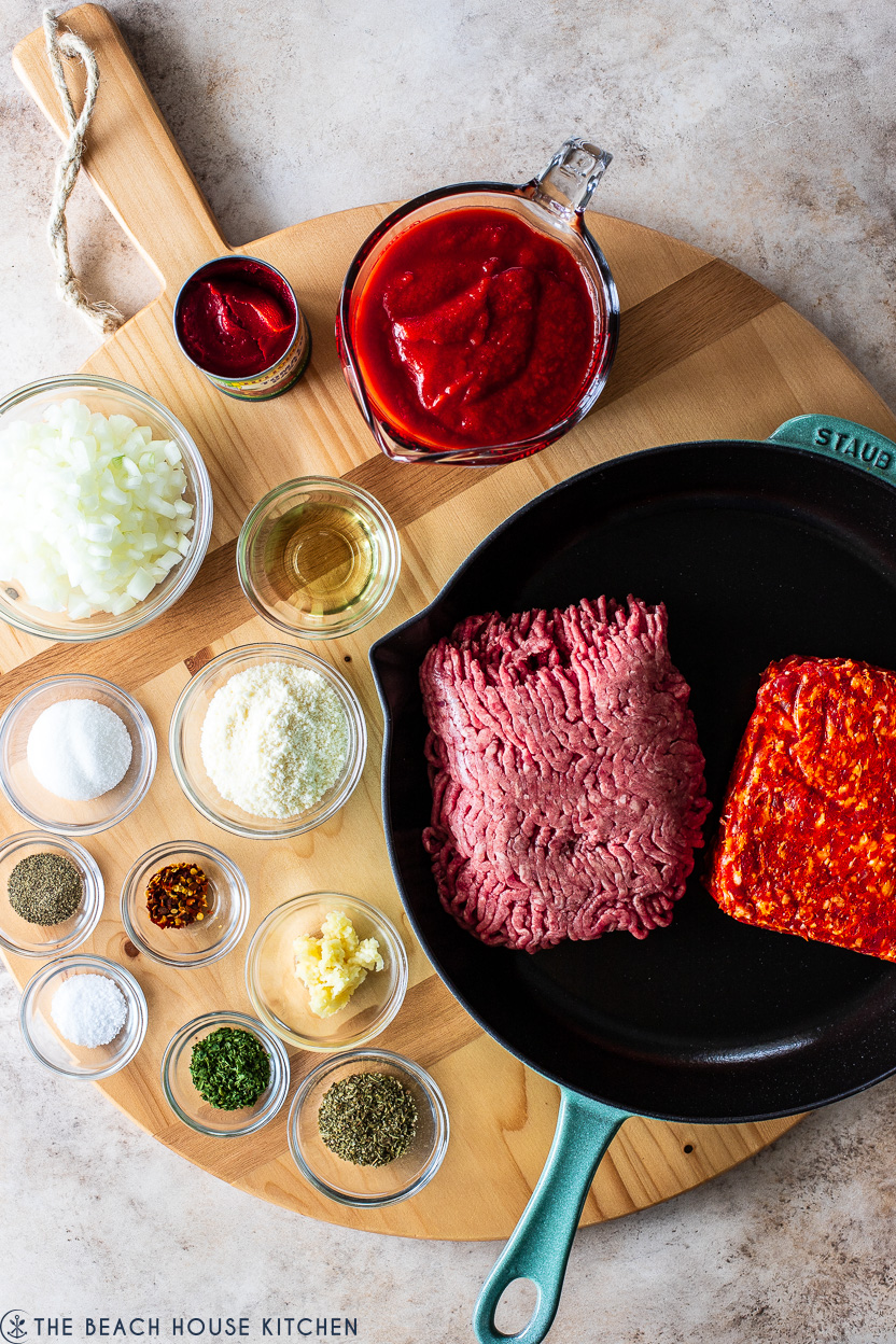Overhead photo of ingredients for Italian Sloppy Joes