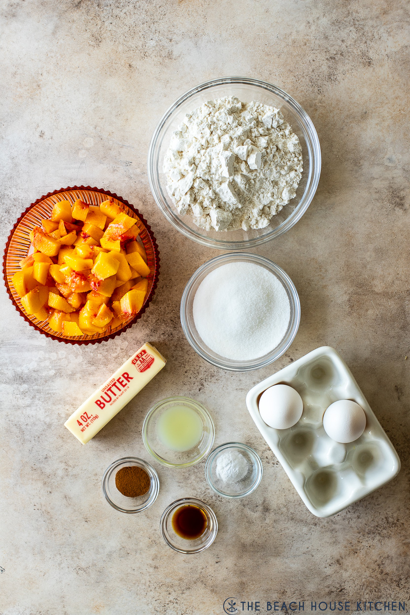 Overhead photo of ingredients for peach bread