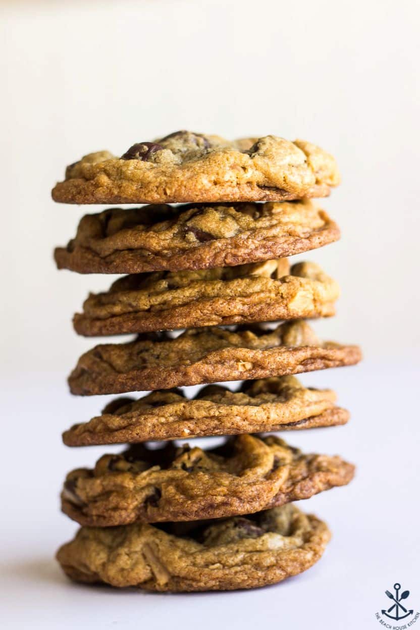 A stack of Almond Joy Chocolate Chip Cookies