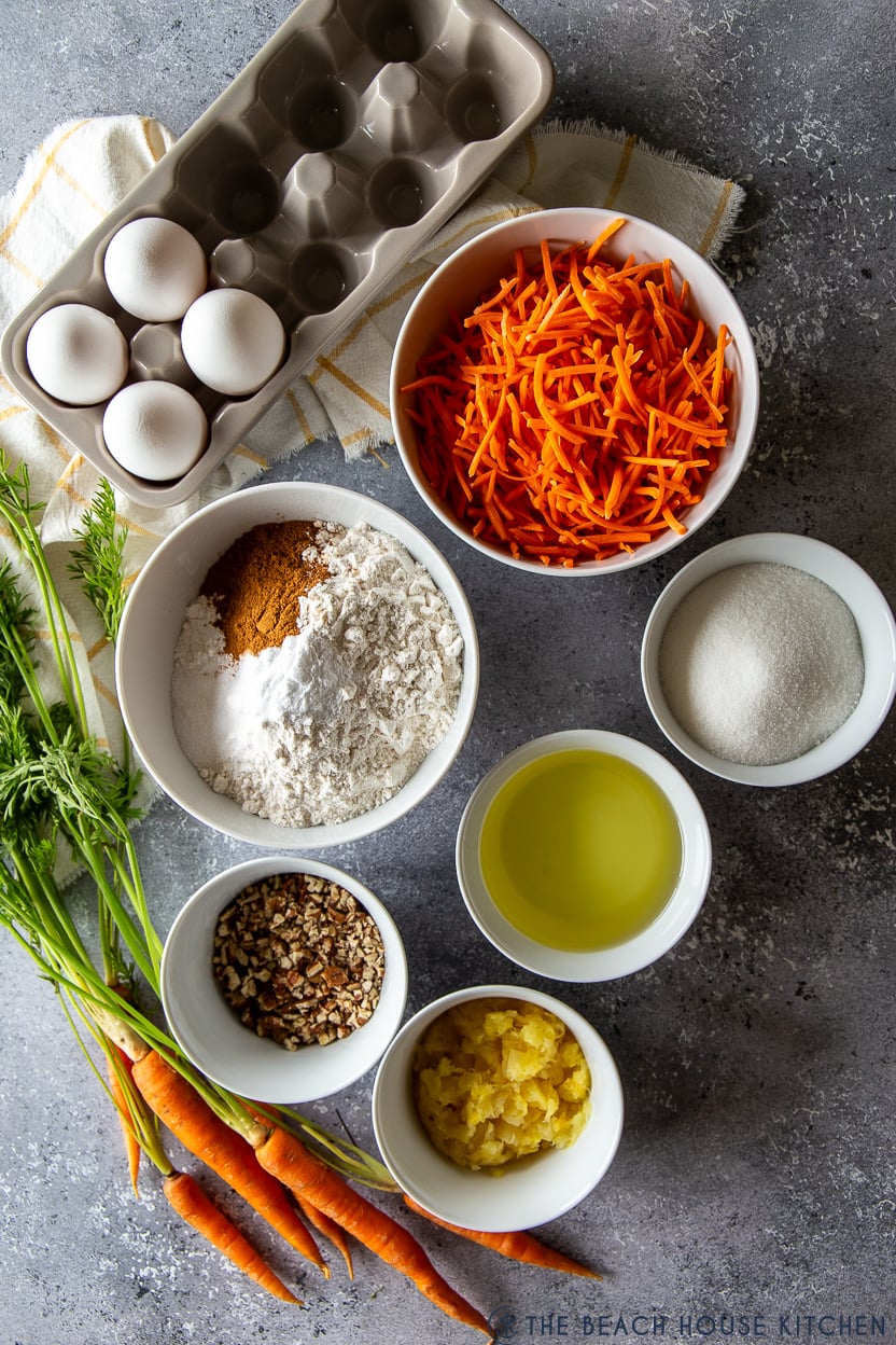 Overhead photo of ingredients for carrot cake