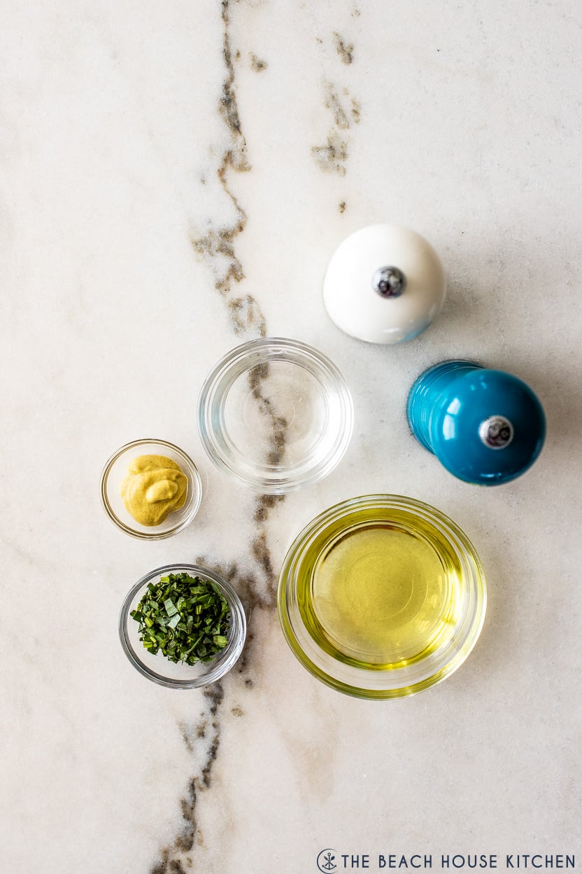 Overhead photo of ingrdients for tarragon vinaigrette