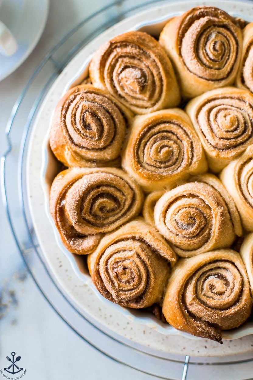 Up close overhead photo of sticky buns