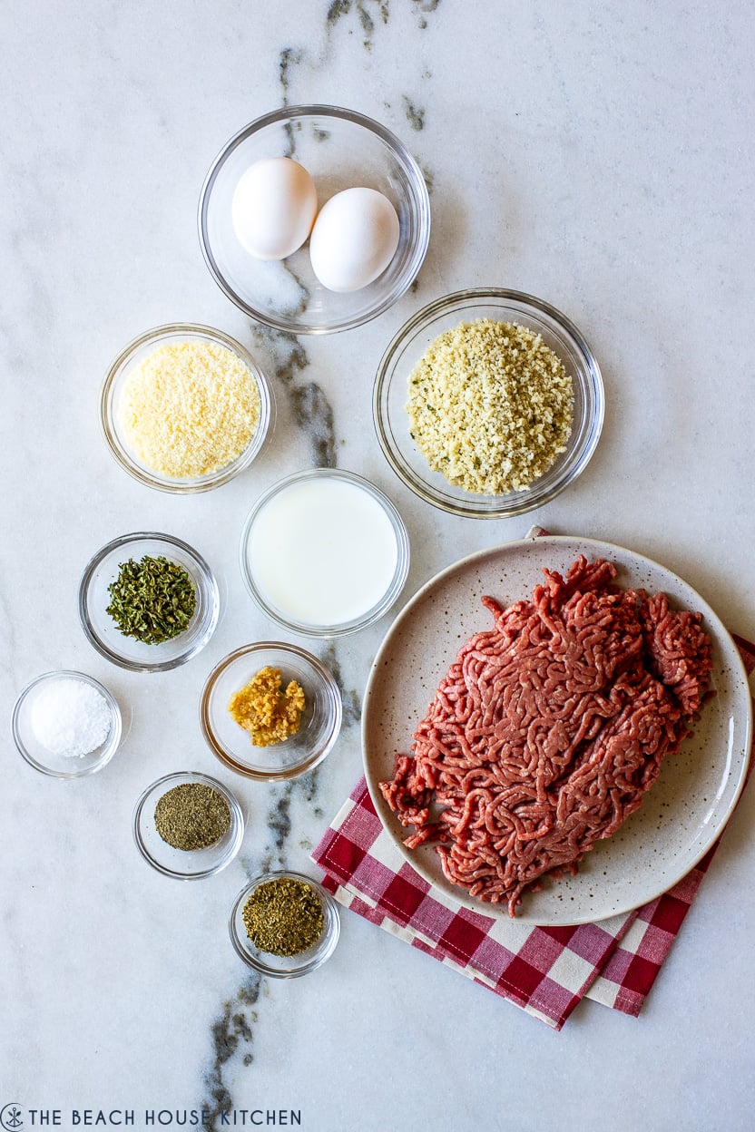 Overhead photo of ingredients for meatballs for Slow Cooker Italian Meatball Soup