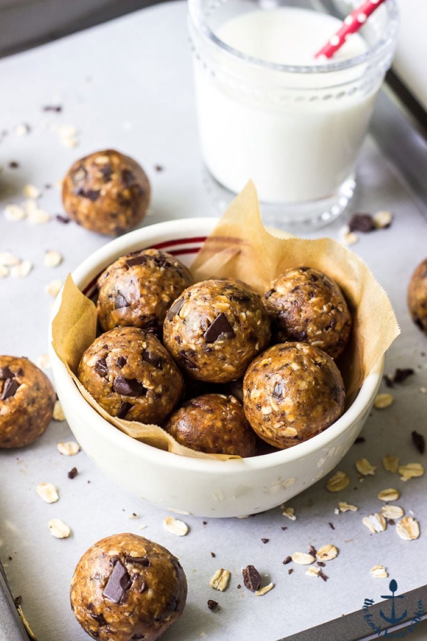 A small bowl of chocolate espresso almond energy bites