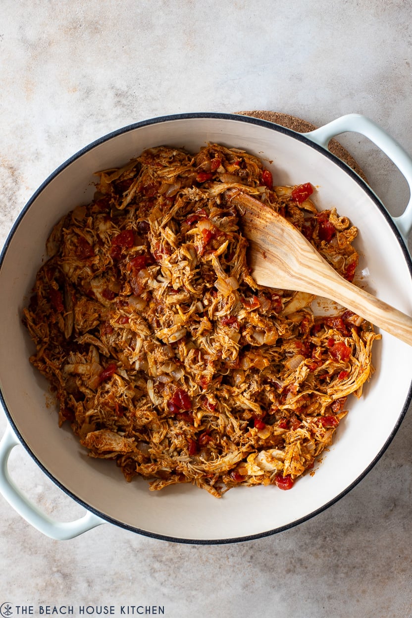 Overhead photo of rotisserie chicken taco meat