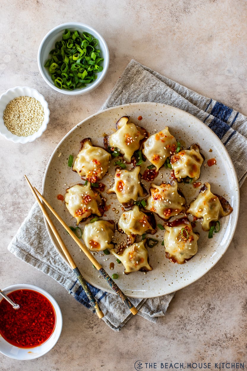 Overhead photo of a plate of viral blanket dumplings