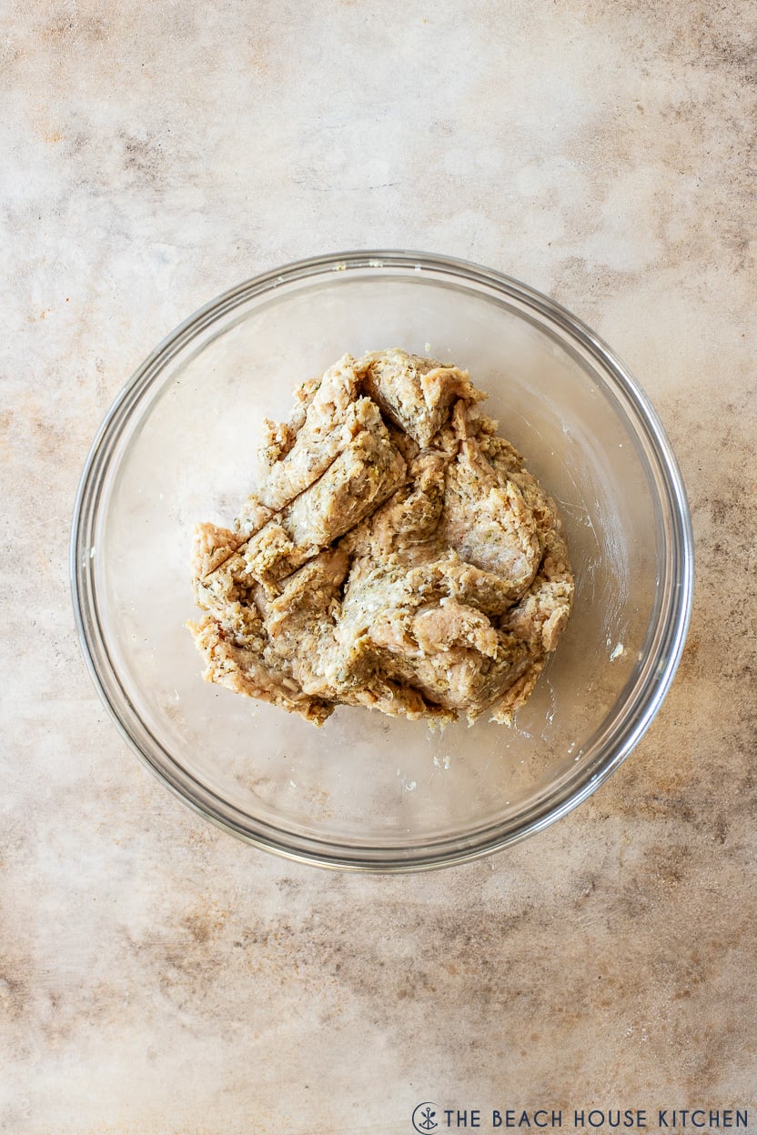 Overhead photo of groun chicken burger mixture