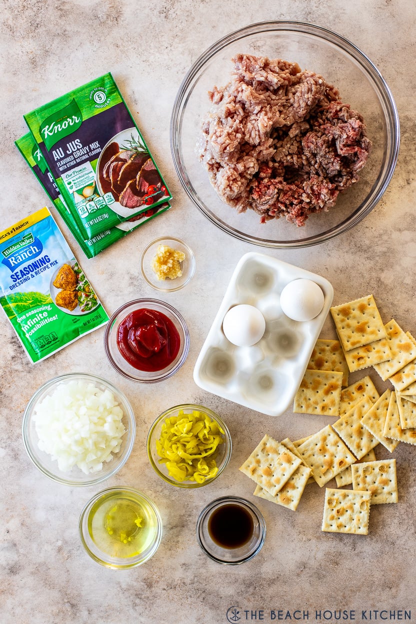 Overhead photo of ingredients for a Mississippi Meatloaf